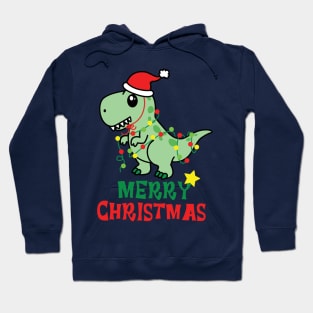 Merry Christmas Dinosaur Design Hoodie